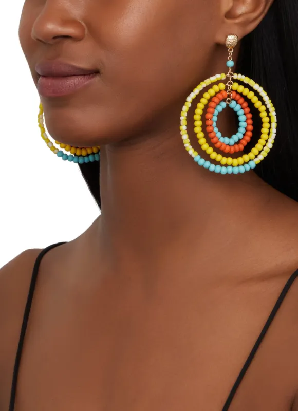 Boho Beaded Hoop Drop Earrings sold by Rainbow