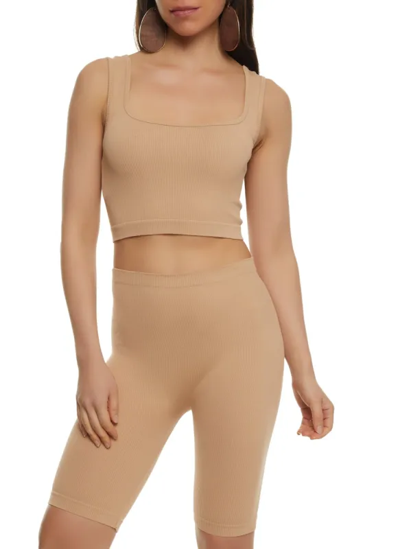 Seamless Square Neck Cropped Tank Top and Biker Shorts sold by Rainbow