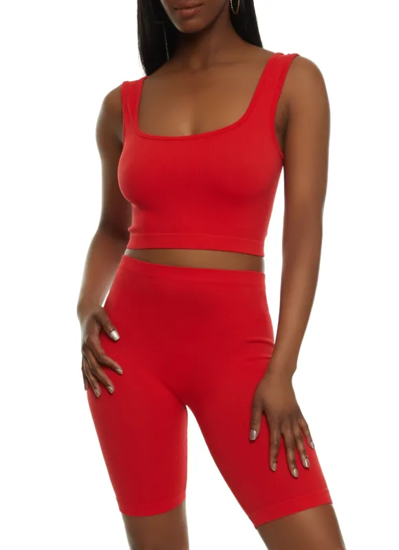 Seamless Square Neck Cropped Tank Top and Biker Shorts sold by Rainbow