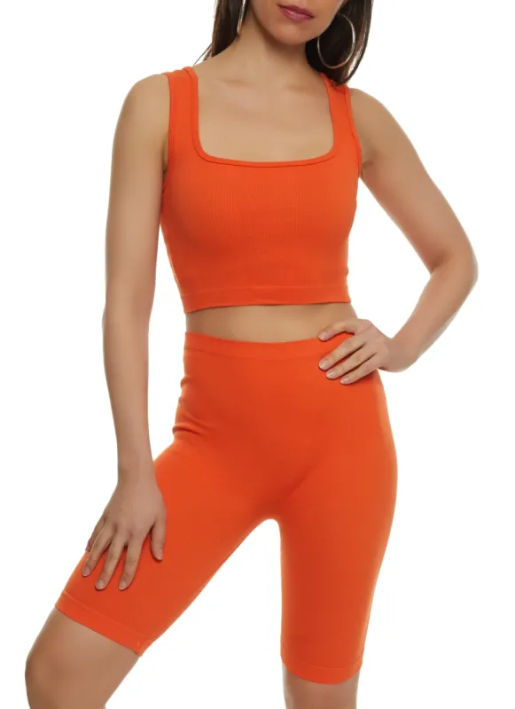 Seamless Square Neck Cropped Tank Top and Biker Shorts sold by Rainbow