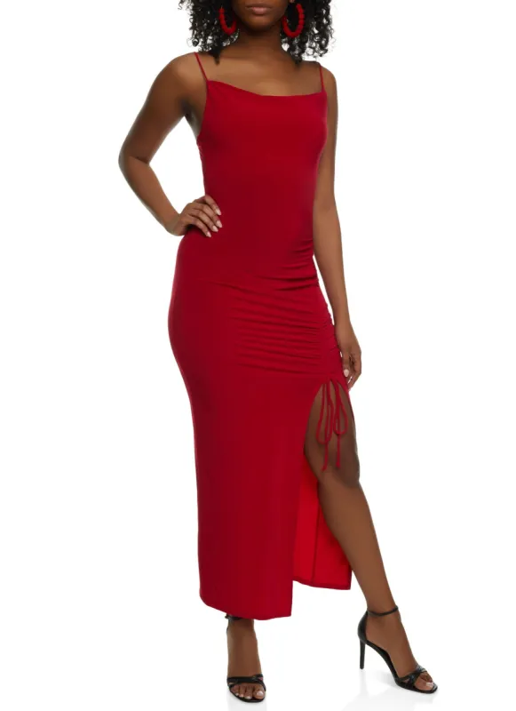 Ruched Cowl Neck Cami Maxi Dress sold by Rainbow
