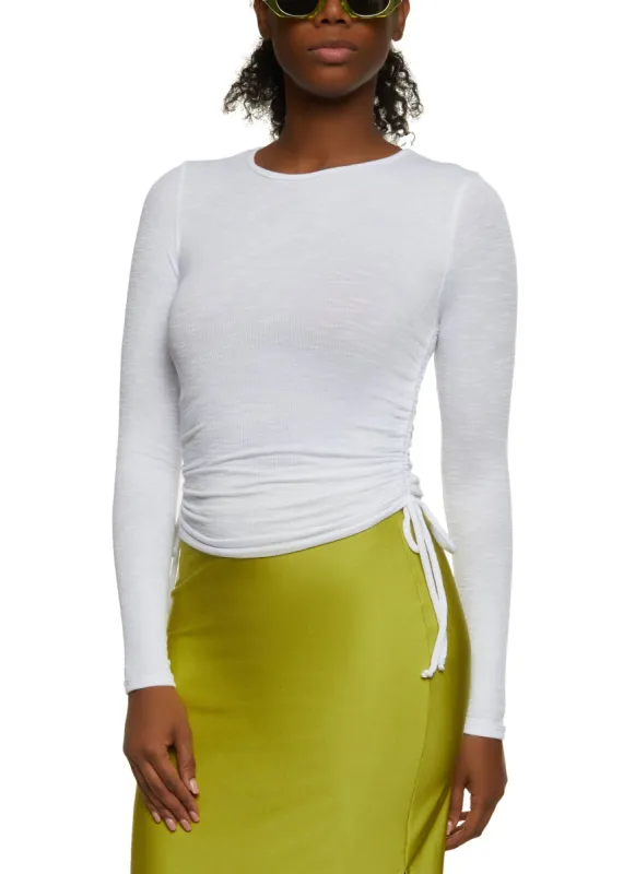 Rib Knit Drawstring Long Sleeve Tee sold by Rainbow