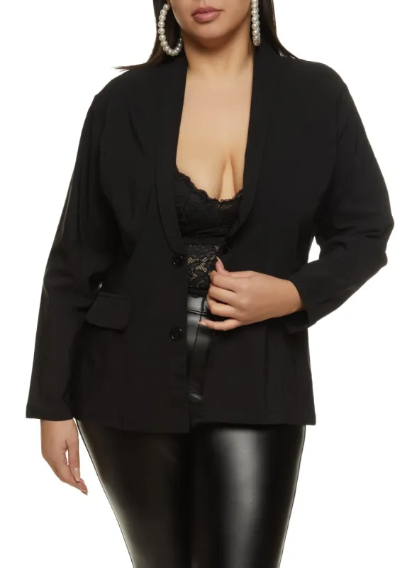 Plus Size Open Front Button Detail Blazer sold by Rainbow