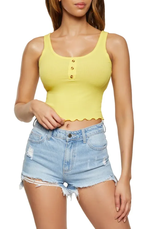 Ribbed Knit Button Detail Tank Top sold by Rainbow