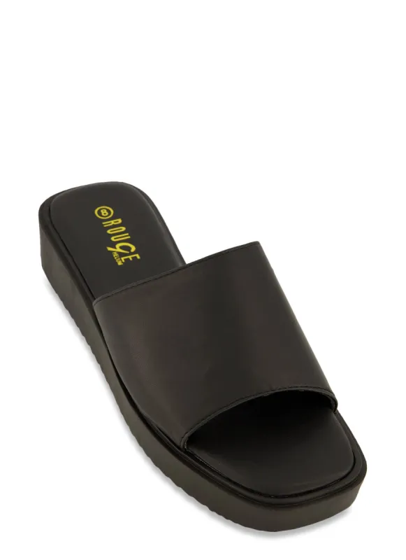 Solid Square Toe Platform Slide Sandals sold by Rainbow