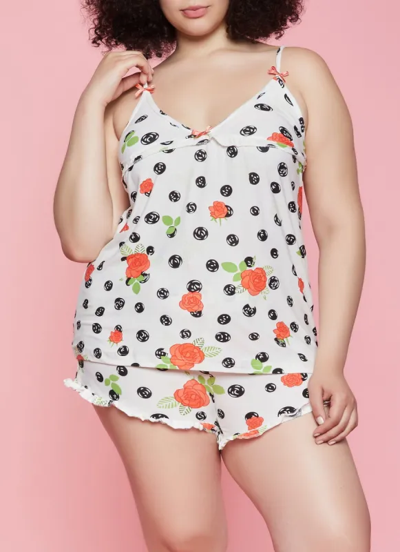 Plus Size Rose Print Pajama Cami and Shorts sold by Rainbow