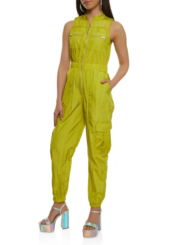 Sleeveless Zip Front Parachute Jumpsuit sold by Rainbow