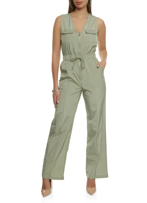 Sleeveless Zip Front Wide Leg Jumpsuit sold by Rainbow