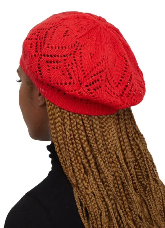 Heart Pointelle Knit Beret sold by Rainbow