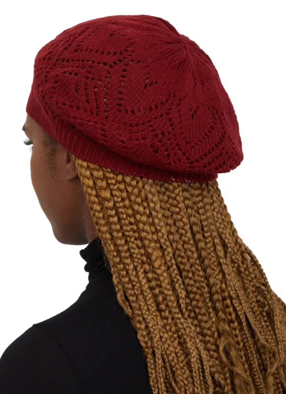 Heart Pointelle Knit Beret sold by Rainbow