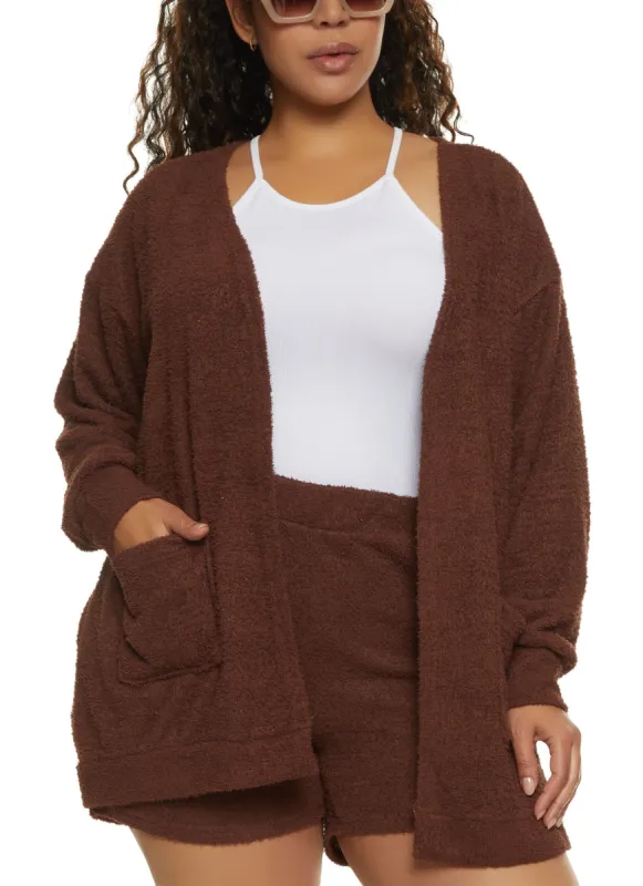 Plus Size Eyelash Knit Pocket Cardigan sold by Rainbow