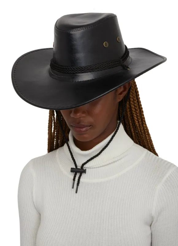 Faux Leather Toggle Western Cowboy Hat sold by Rainbow