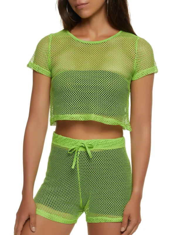 Fishnet Crew Neck Crop Top and Shorts sold by Rainbow