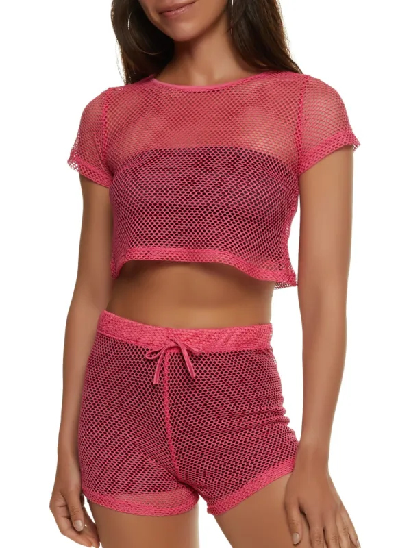 Fishnet Crew Neck Crop Top and Shorts sold by Rainbow