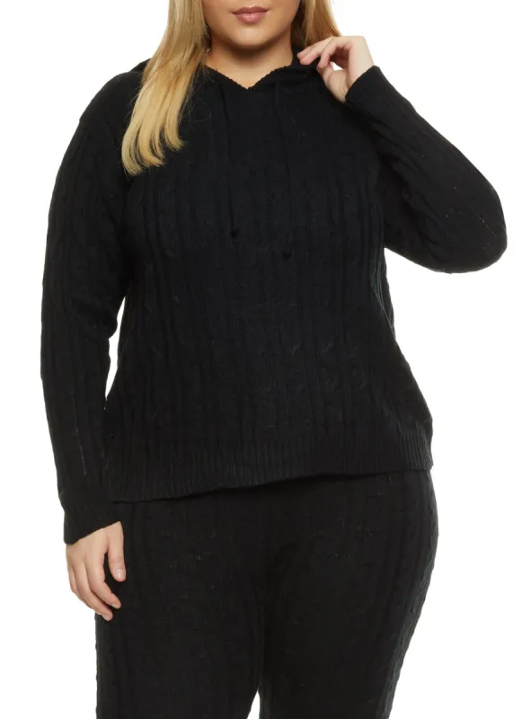 Plus Size Hooded Cable Knit Sweater sold by Rainbow