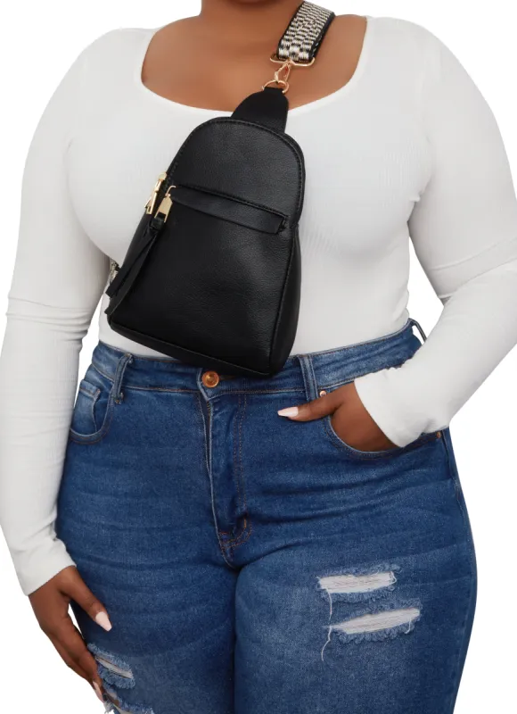 Faux Leather Printed Strap Sling Backpack sold by Rainbow
