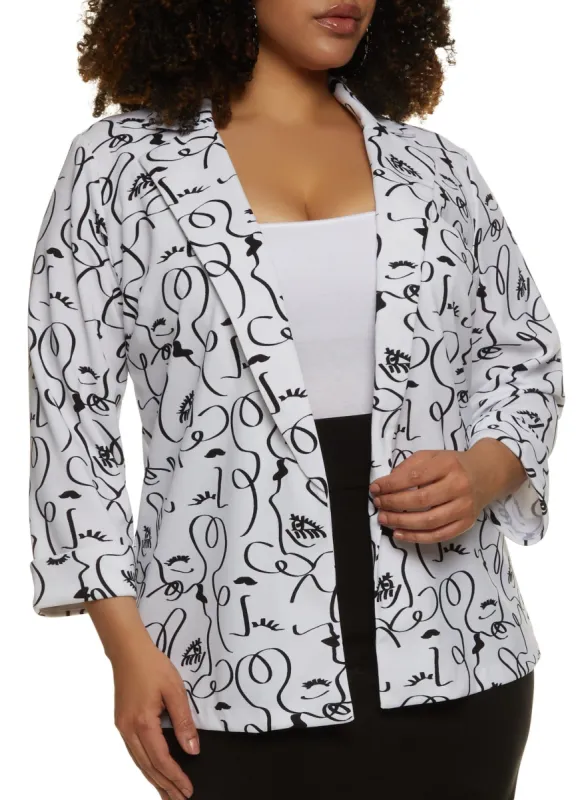 Plus Size Face Print Blazer sold by Rainbow
