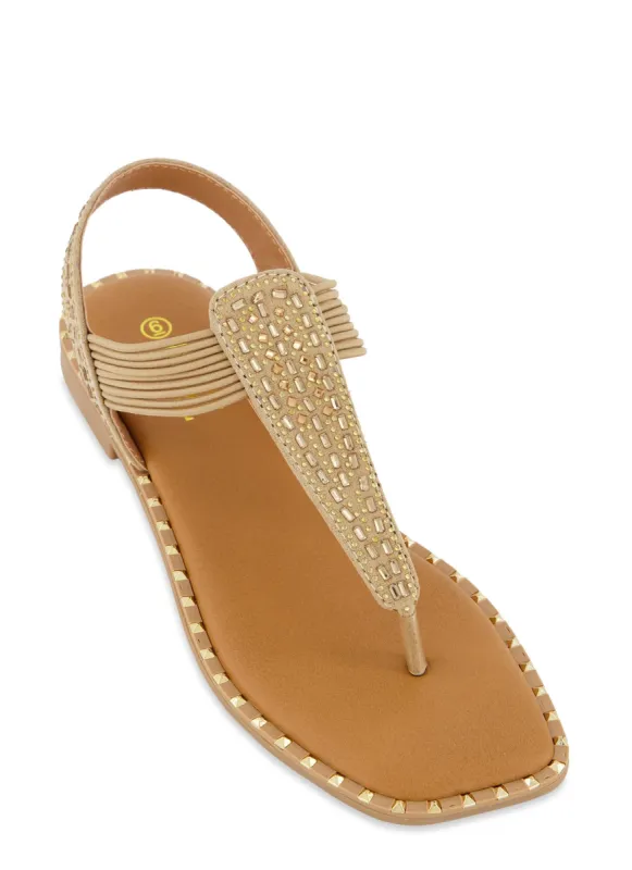 Studded Trim Rhinestone Corded Thong Sandals sold by Rainbow