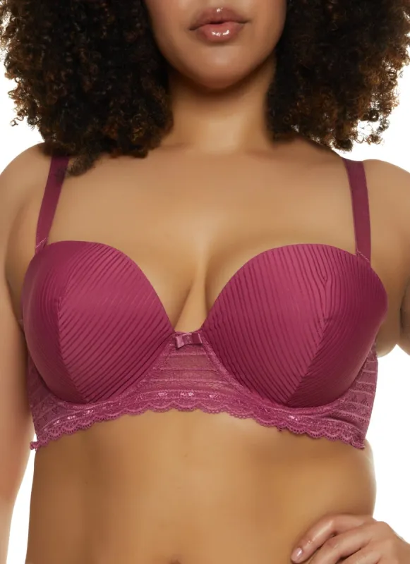 Plus Size Shadow Stripe Lace Convertible Balconette Bra sold by Rainbow