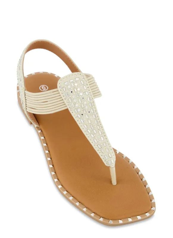 Studded Trim Rhinestone Corded Thong Sandals sold by Rainbow