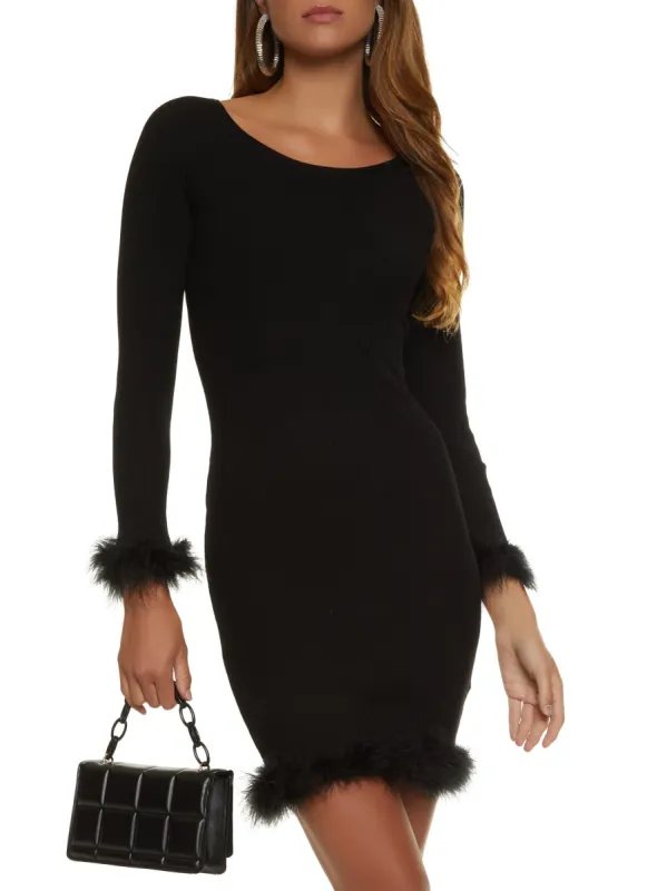 Feather Trim Sweater Dress sold by Rainbow