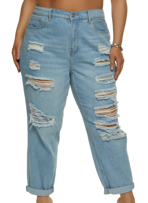 Plus Size WAX Rip and Repair Mom Jeans sold by Rainbow