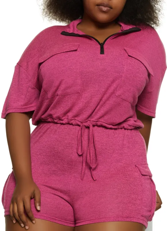 Plus Size Brushed Knit Cargo Pocket Crop Top sold by Rainbow