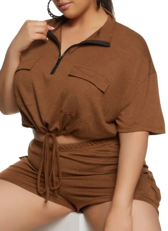Plus Size Brushed Knit Cargo Pocket Crop Top sold by Rainbow