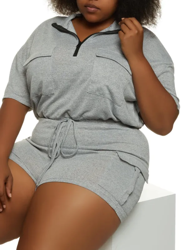 Plus Size Brushed Knit Cargo Pocket Crop Top sold by Rainbow