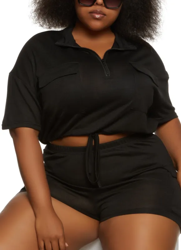 Plus Size Brushed Knit Cargo Pocket Crop Top sold by Rainbow