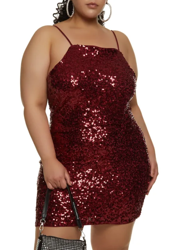 Plus Size Sequin Square Neck Mini Dress sold by Rainbow
