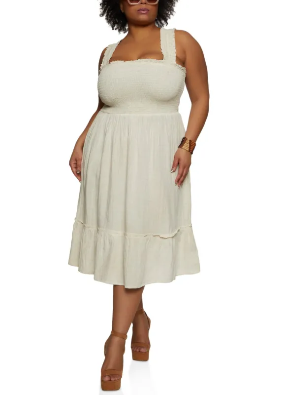 Plus Size Linen Smocked Tank Dress sold by Rainbow