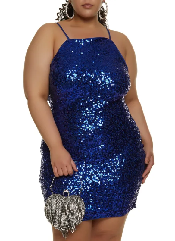 Plus Size Sequin Square Neck Mini Dress sold by Rainbow