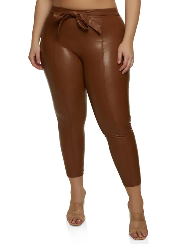 Plus Size Faux Leather Paperbag Waist Skinny Pants sold by Rainbow