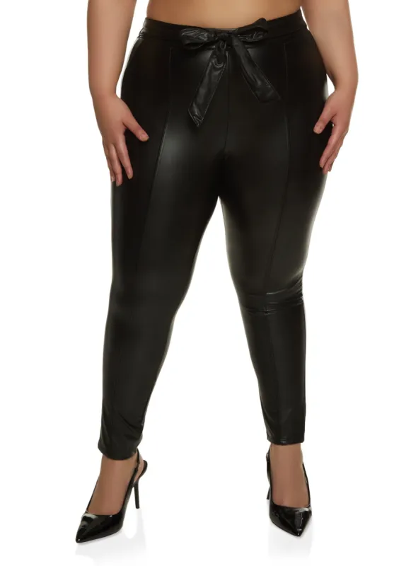Plus Size Faux Leather Paperbag Waist Skinny Pants sold by Rainbow