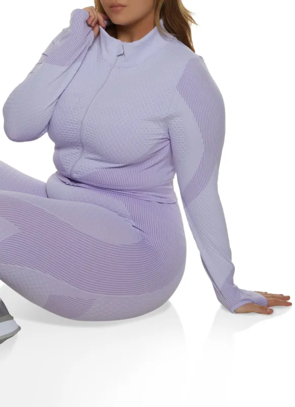 Plus Size Seamless Striped Detail Waffle Knit Track Jacket sold by Rainbow