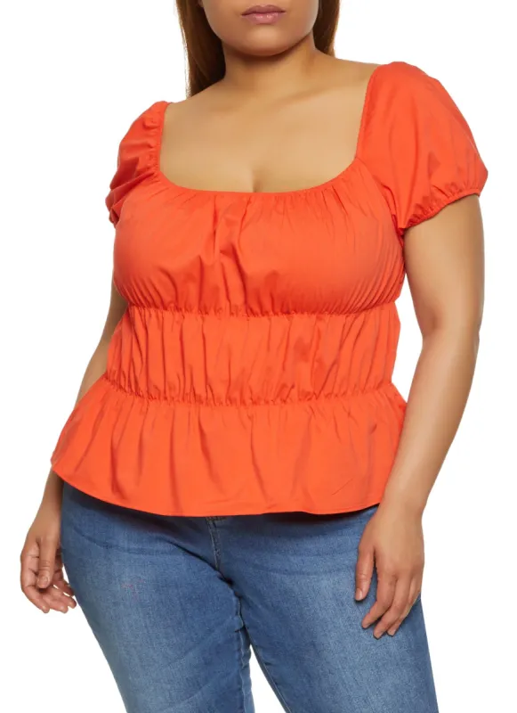 Plus Size Bubble Sleeve Tiered Babydoll Top sold by Rainbow