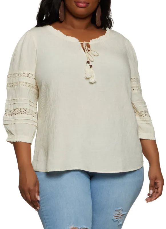 Plus Size Crotchet Detail Puff Sleeve Top sold by Rainbow