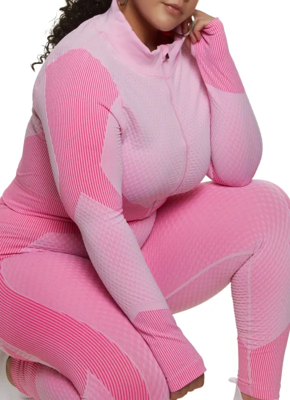 Plus Size Seamless Striped Detail Waffle Knit Track Jacket sold by Rainbow