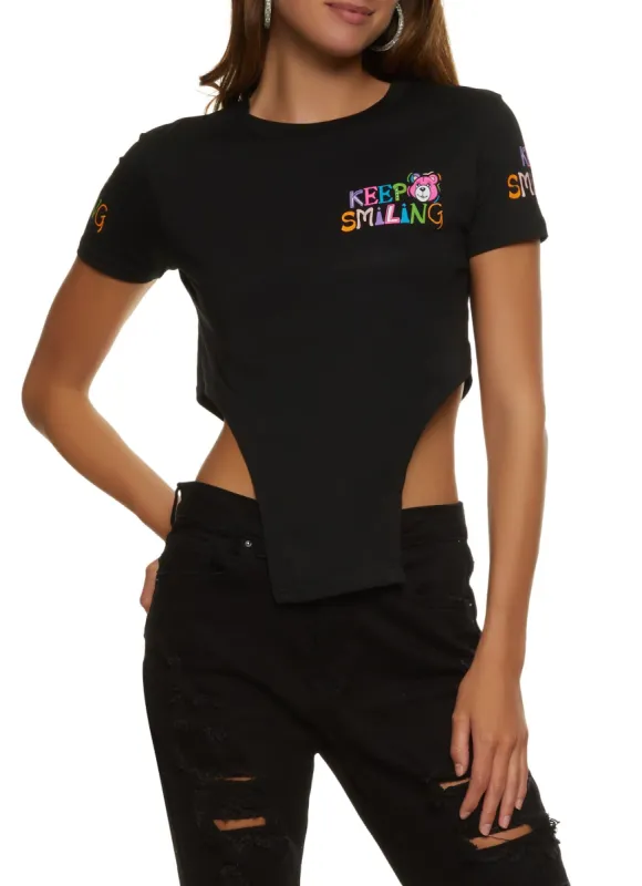 Keep Smiling Bear Hanky Hem Graphic Tee sold by Rainbow