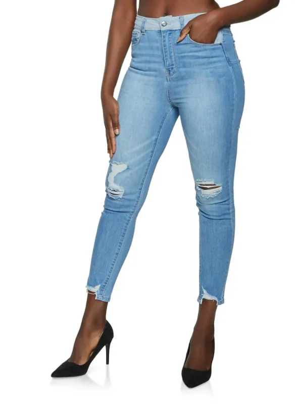 WAX Contrast Waist Skinny Jeans sold by Rainbow