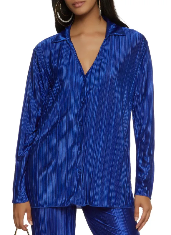 Plisse V Neck Button Front Top sold by Rainbow
