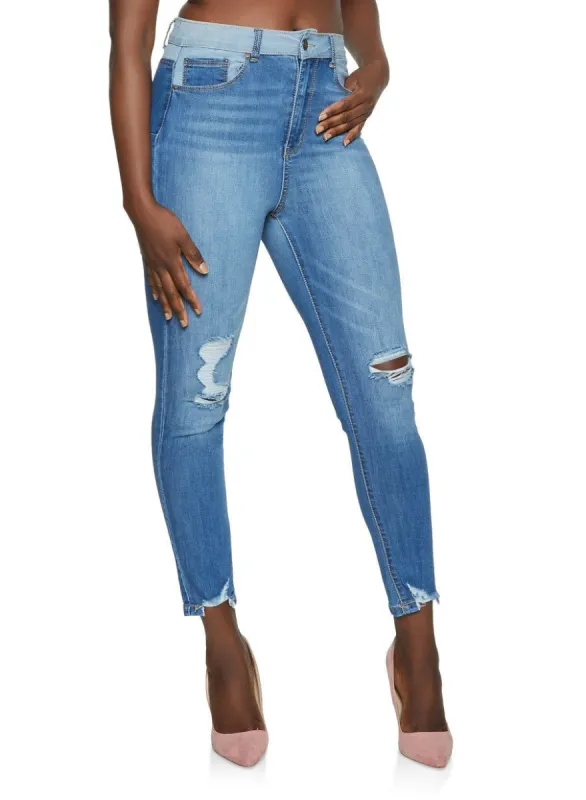 WAX Contrast Waist Skinny Jeans sold by Rainbow