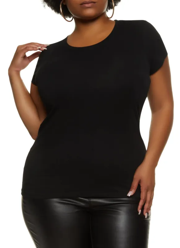 Plus Size Basic Short Sleeve Crew Neck Tee sold by Rainbow