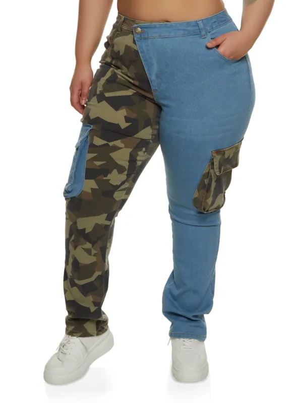 Plus Size Camo Color Block Jeans sold by Rainbow