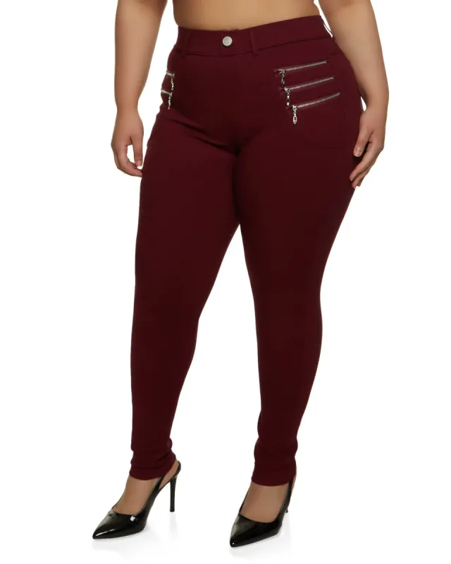 Plus Size Zipper Detail High Waisted Pants sold by Rainbow