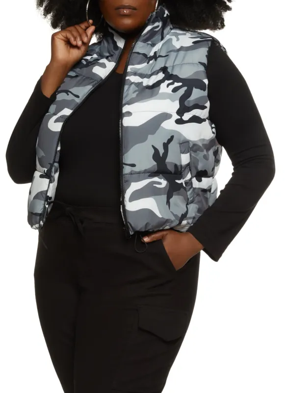 Plus Size Nylon Camouflage Puffer Vest sold by Rainbow