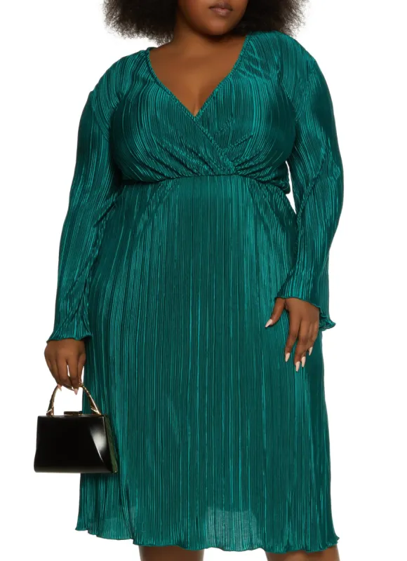 Plus Size Plisse Faux Wrap Midi Dress sold by Rainbow
