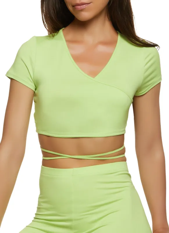 Criss Cross Tie Back Faux Wrap Crop Top sold by Rainbow