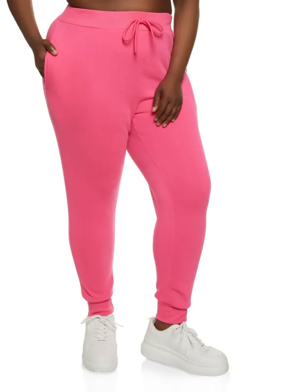 Plus Size Solid Drawstring Fleece Joggers sold by Rainbow